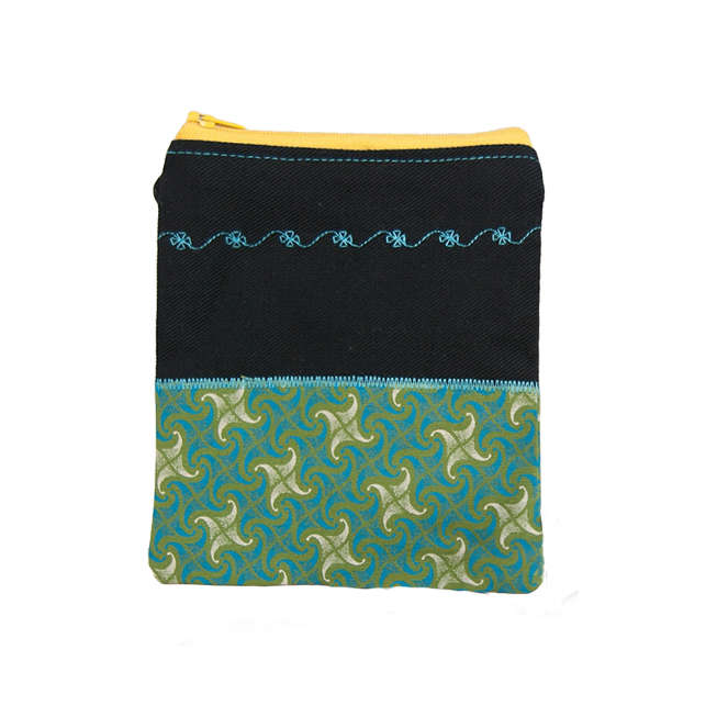 Green Shweshwe Wallet. South African. Hand made and unique.