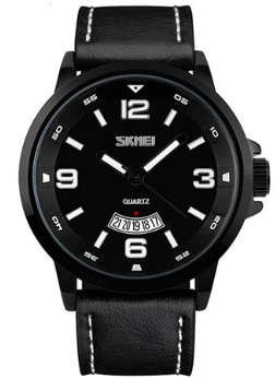 Skmei Men New Bold Design Analog Genuine Leather 9115 - Black