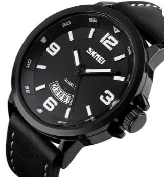 Skmei Men New Bold Design Analog Genuine Leather 9115 - Black