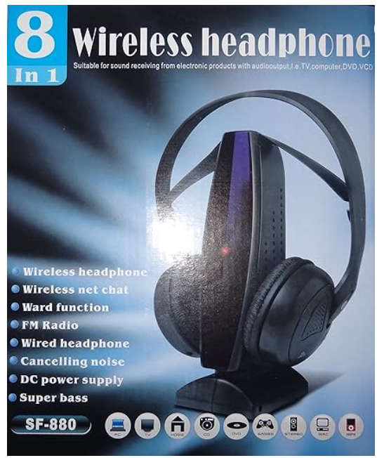 8 In 1 Wireless Headphone For TV,PC,CD,DVD,MP3,MP4,FM Radio,Net Chat And Ward Function