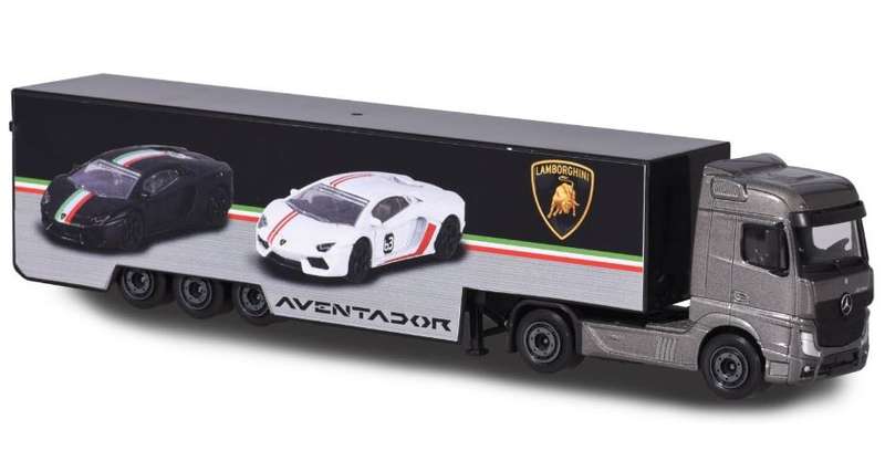 Original Licenced Lamborghini Truck(Merc) including 2 cars, miniature vehicle set, Die-Cast, 1:64