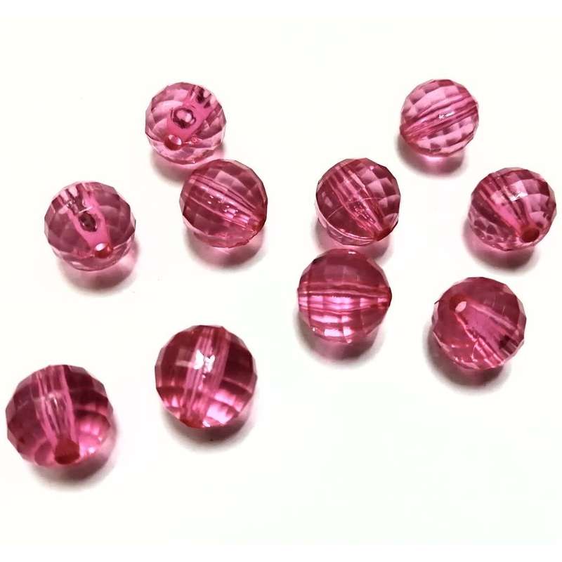Beads / Acrylic Beads -12mm-10pcs-pink facetted ball- crystal optic- for jewellery crafting