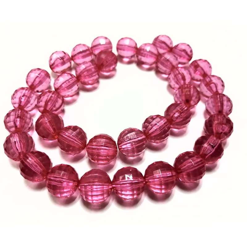Beads / Acrylic Beads -12mm-35pcs-string-pink facetted ball- crystal optic- for jewellery crafting