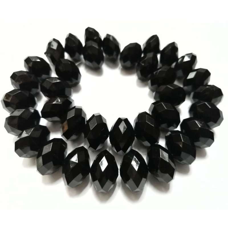 Beads / Acrylic Beads -16mm-35pcs-string-black facetted rondel- crystal opti- for jewellery crafting