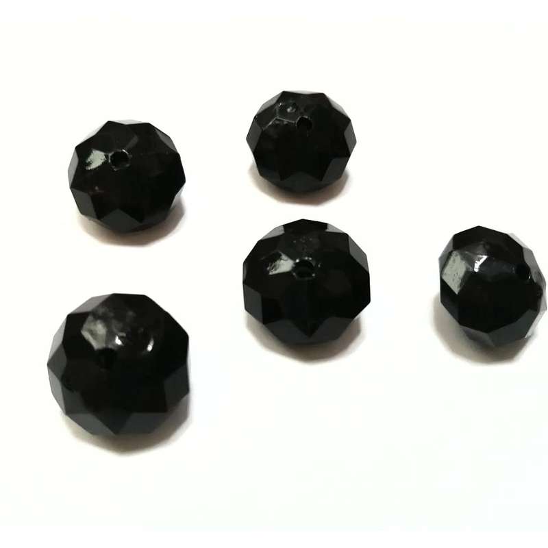Beads / Acrylic Beads -16mm-5pcs-black facetted rondel- crystal optic- for jewellery crafting