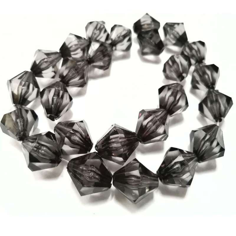 Beads / Acrylic Beads -16mm-25pcs-string-grey facetted bicone- crystal optic- for jewellery crafting
