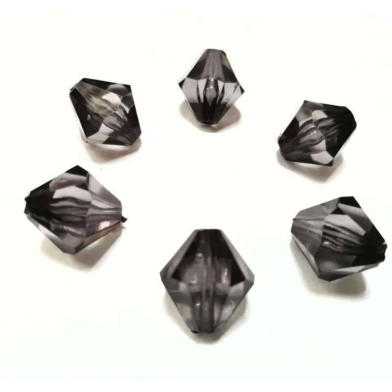 Beads / Acrylic Beads -16mm-6pcs-grey facetted bicone- crystal optic- for jewellery crafting