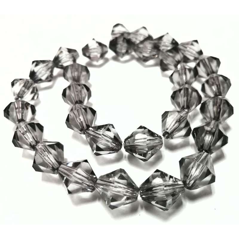 Beads / Acrylic Beads -14mm-30pcs-string-grey facetted bicone- crystal optic- for jewellery crafting