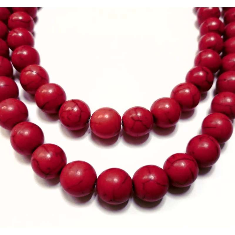 Beads / Howlite  - Stone Beads - 12mm red ball  -5 single pcs / Beads for crafting