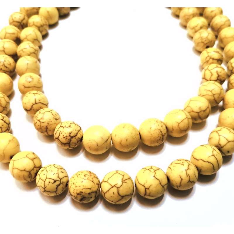 Beads / Howlite  - Stone Beads - 12mm yellow ball  -5 single pcs / Beads for crafting