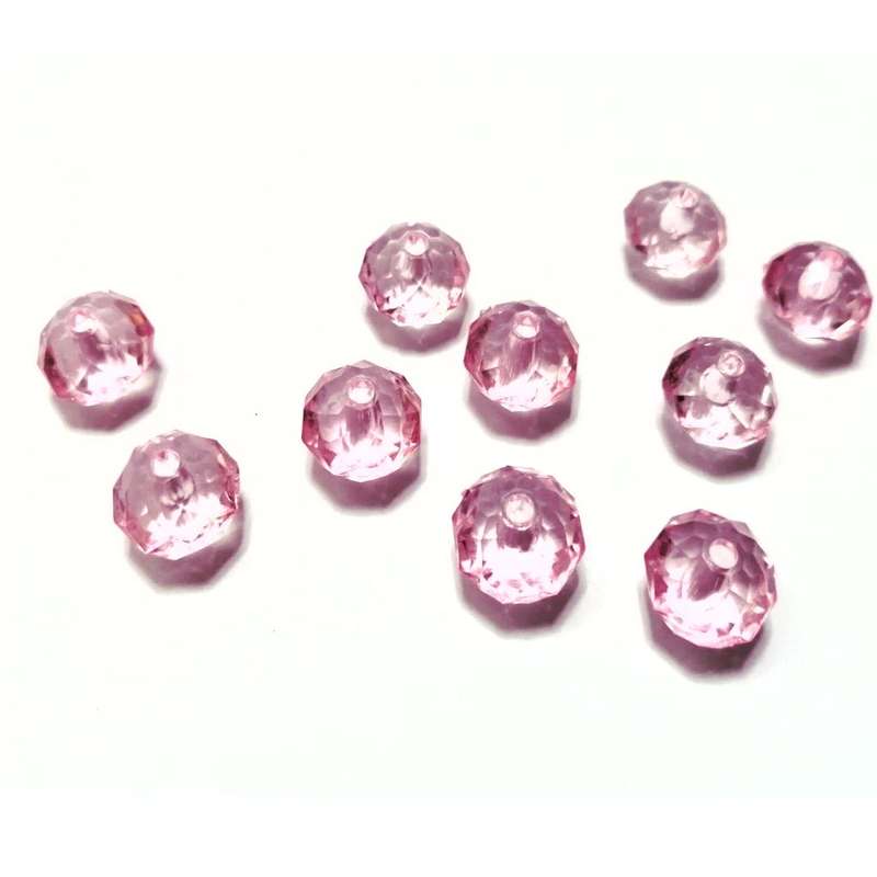 Beads / Acrylic Beads -12mm-10pcs-pink facetted rondel- crystal optic / Beads for crafting