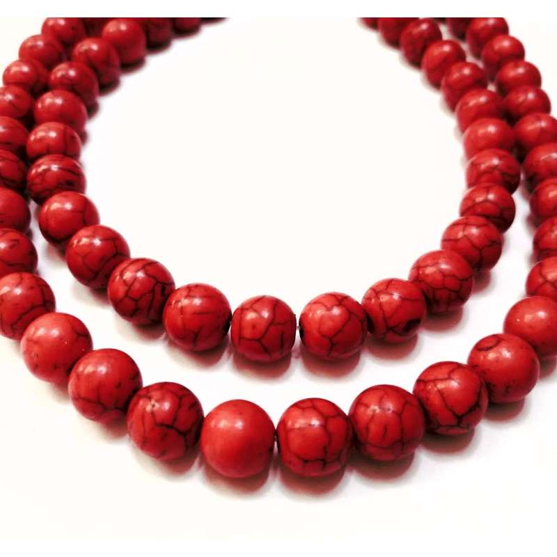 Beads / Howlite  - Stone Beads - 10mm red ball  - 6 single pcs / Beads for crafting