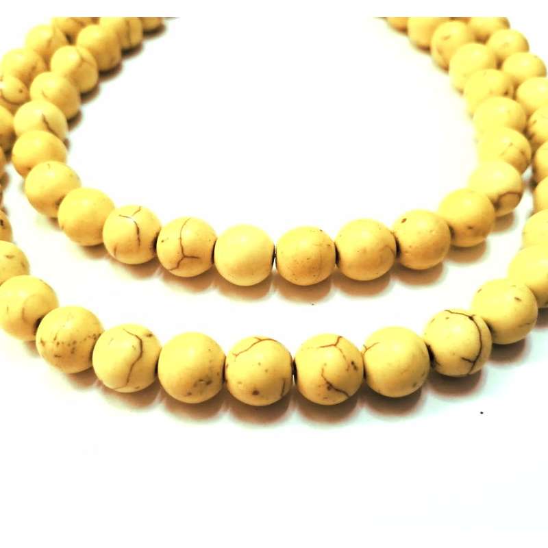 Beads / Howlite  - Stone Beads - 10mm yellow ball  - 6 single pcs / Beads for crafting