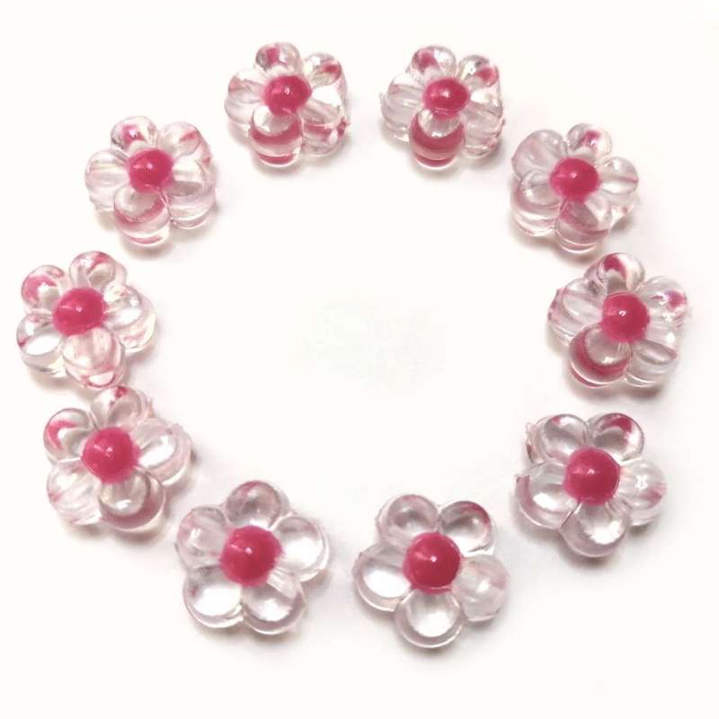 Beads / Acrylic Beads -12x6mm- 10pcs - cute clear Flowers with color dot - Beads for crafting