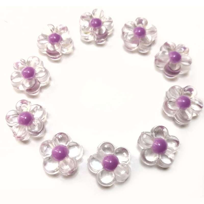 Beads / Acrylic Beads -12x6mm- 10pcs - cute clear Flowers with color dot - Beads for crafting
