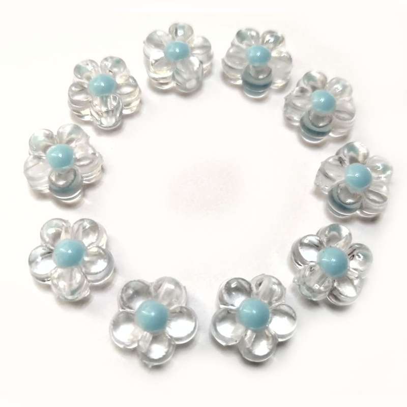 Beads / Acrylic Beads -12x6mm- 10pcs - cute clear Flowers with color dot - Beads for crafting