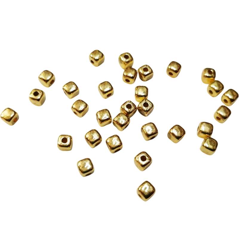 Beads / Acrylic Beads - 4mm -  30pcs - gold metal style - cubes - Beads for jewellery crafting