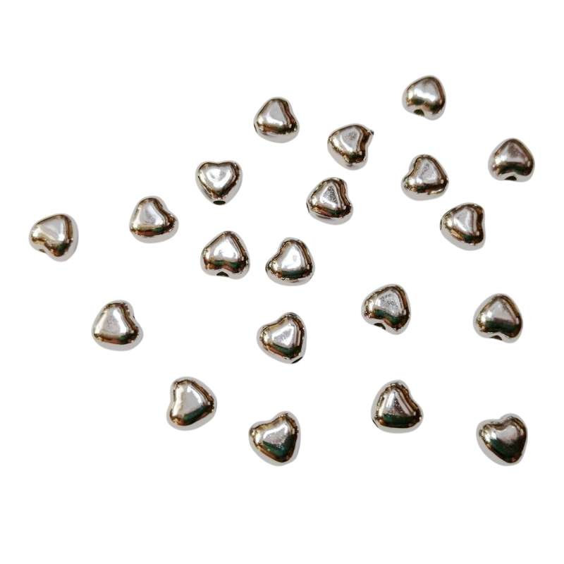 Beads / Acrylic Beads - 6mm -  200pcs - silver metal style - hearts - Beads for jewellery crafting