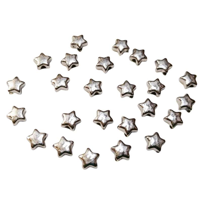 Beads / Acrylic Beads - 6mm -  25pcs - silver metal style - stars - Beads for jewellery crafting