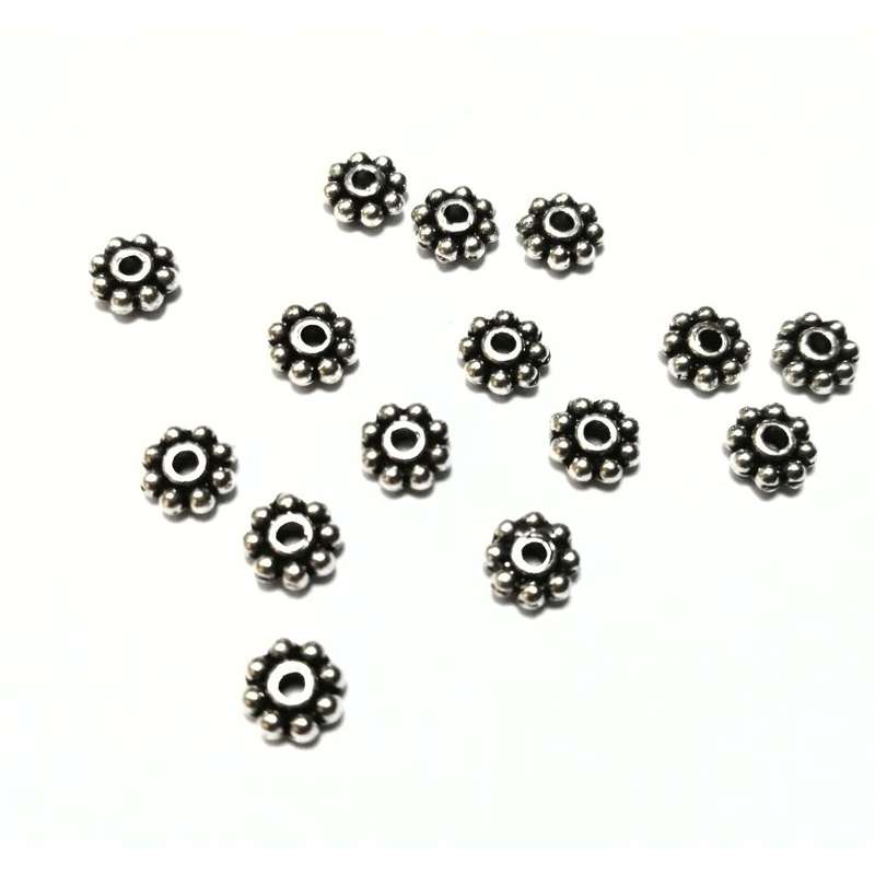 Beads / Daisy Metal Beads - 15pcs  - 5.5x2mm - silver color / Beads for crafting
