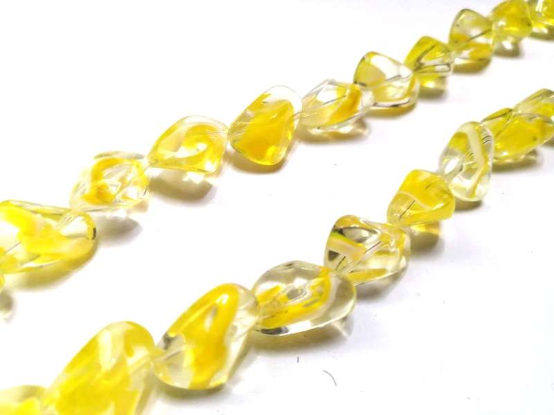 Beads / Glass Beads -17x12mm shapes- yellow filled- 18pcs string / Beads for crafting