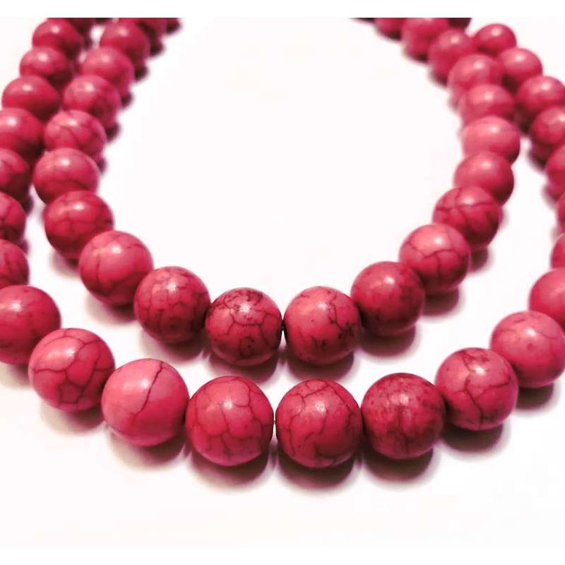 Beads / Howlite  - Stone Beads - 12mm pink ball  -5 single pcs / Beads for crafting