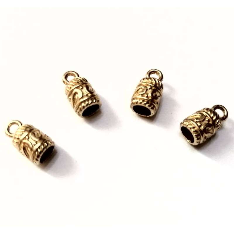 Beads / Cord Ends gold - 4pcs  - 13x7mm - Ribbon size max. 5mm / Beads for crafting