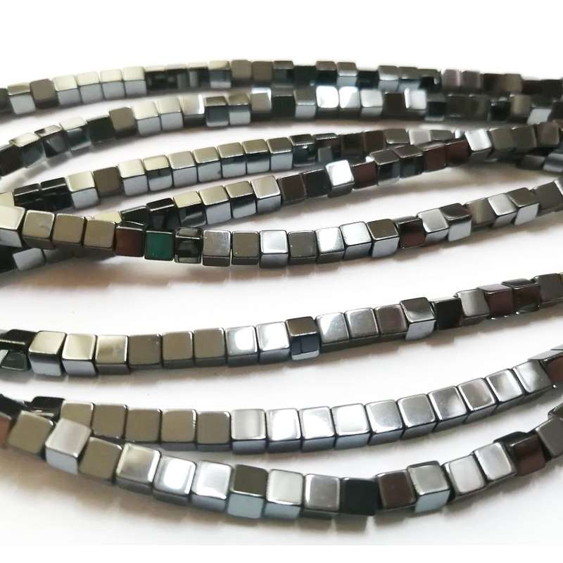 Beads - Hematite Beads - 4mm- Cubes - 95 pcs string / Beads for crafting
