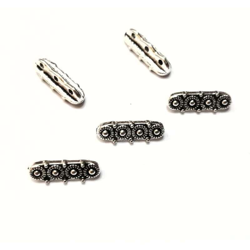 Beads / Metal Beads - 5pcs  - 14x5mm - 3 row dividers - silver color / Beads for crafting