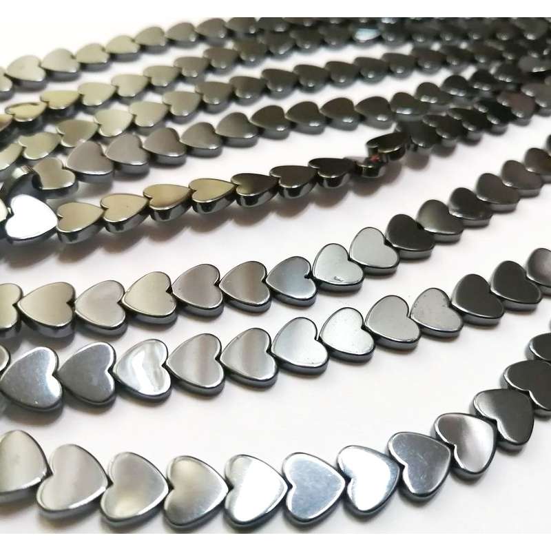 Beads - Hematite Beads - Heart shape- 80pcs string- 6mm-    2mm high / Beads for crafting