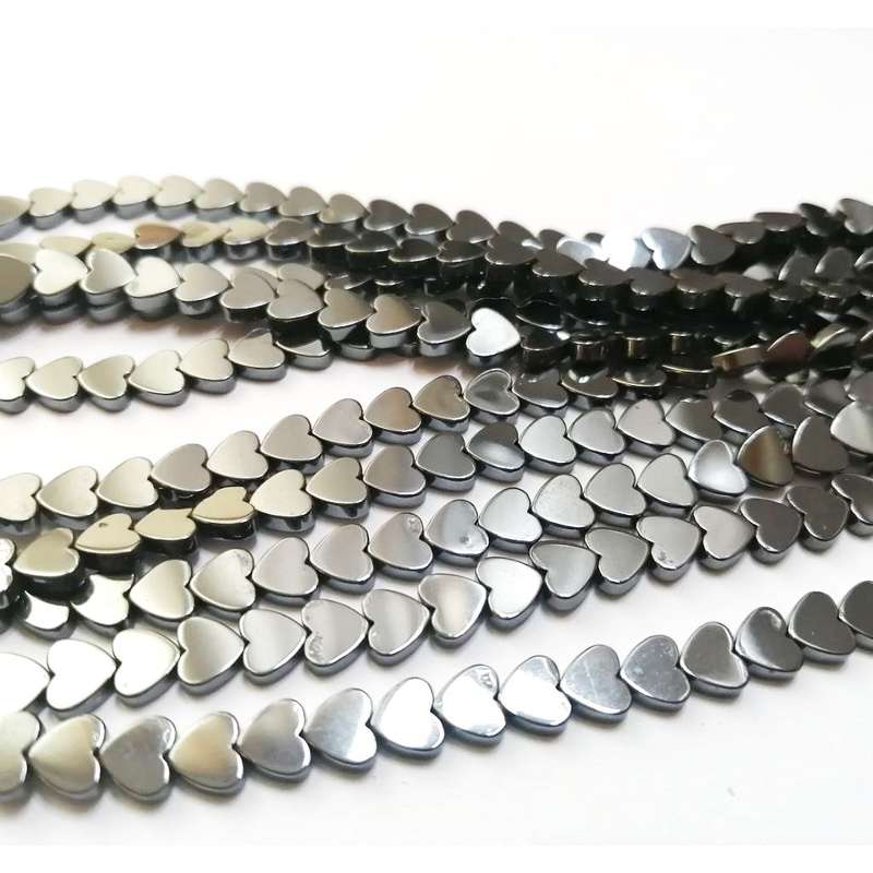 Beads - Hematite Beads - 60pcs  string- 8x2mm hearts / Beads for crafting