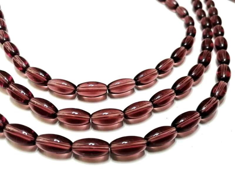 Beads / Glass Beads -10x6mm clear dark magenta oval - 25pcs string / Beads for crafting