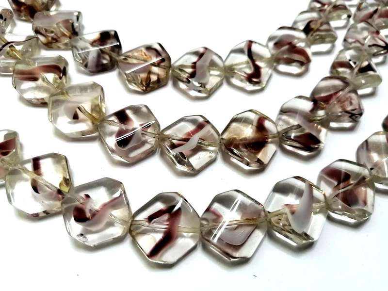 Beads / Glass Beads -16x16mm shapes- magenta filled- 17pcs string / Beads for crafting