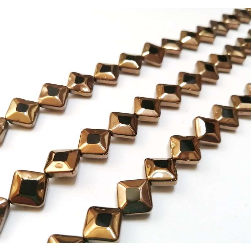Beads / Glass Beads -10mm faceted squares - copper/black- 30pcs string / Beads for crafting