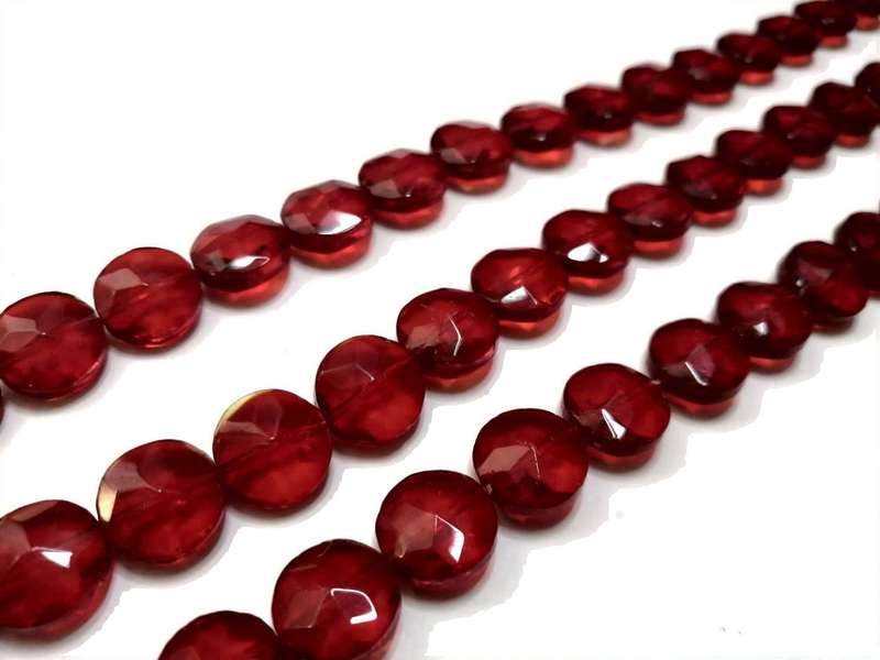 Beads / Glass Beads -12x6mm faceted lentils clear red- 29pcs string / Beads for crafting