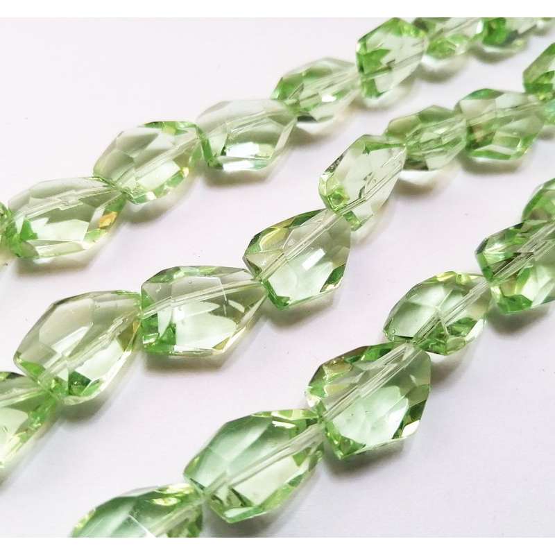 Beads / Glass Beads -16x12mm faceted shapes clear green- 25pcs string / Beads for crafting