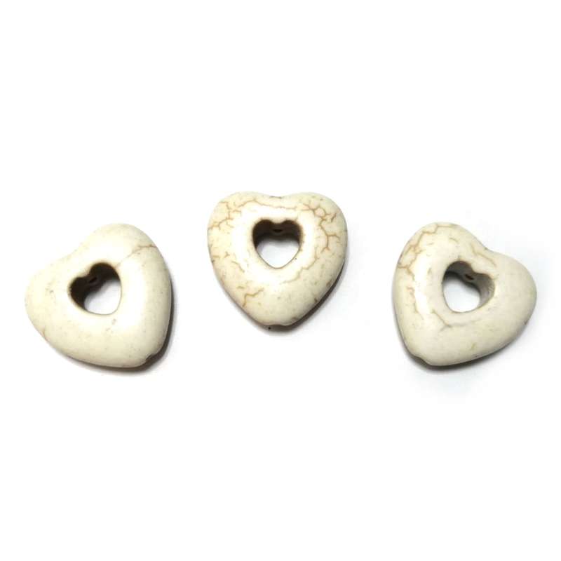 Beads / Howlite  Stone Beads - 25mm Hearts - 3pcs / Beads for crafting
