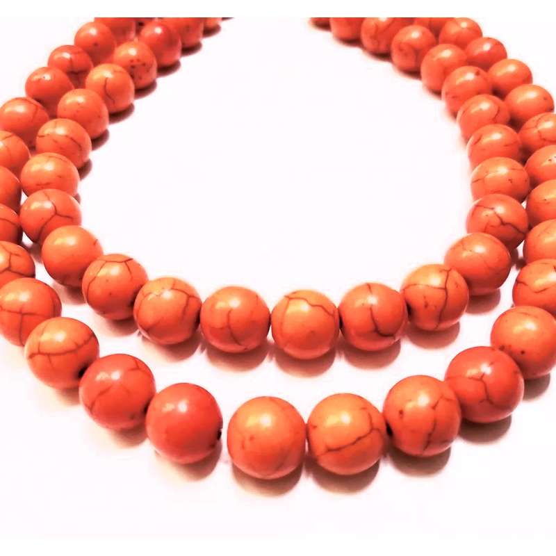 Beads / Howlite  - Stone Beads - 12mm orange ball  -5 single pcs / Beads for crafting