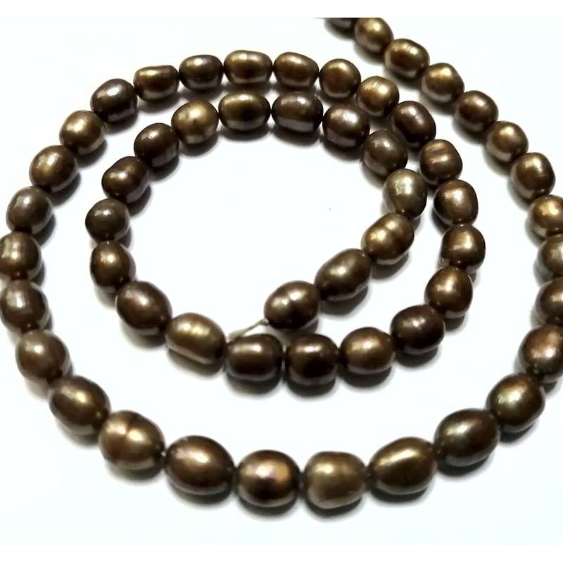 Keshi Shell Pearl Beads +/- 8x6mm -37cm string -kaki - beads for crafting