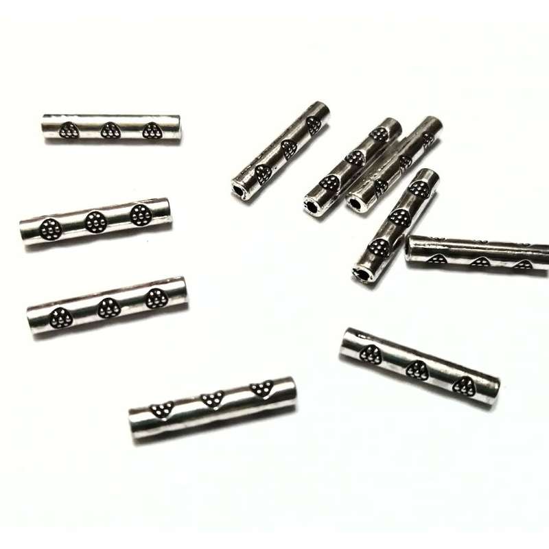 Beads / Metal Beads - 10pcs  - 14x3mm - massive tubes - silver color / Beads for crafting