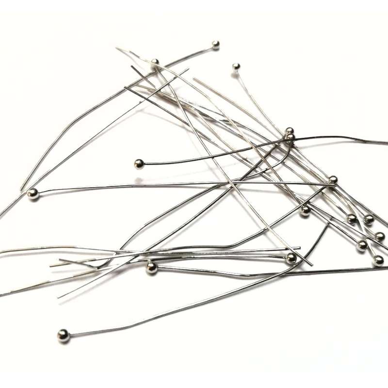 Findings / Ball Pins - 20pcs  - 50mm - Rhodium color - 0.5mm thickness / Findings for crafting
