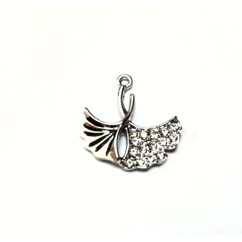 Pendants  - Pendant - Silver Metal Ginkgo Leaves with bling - 1pc - 22x22mm / Beads for crafting