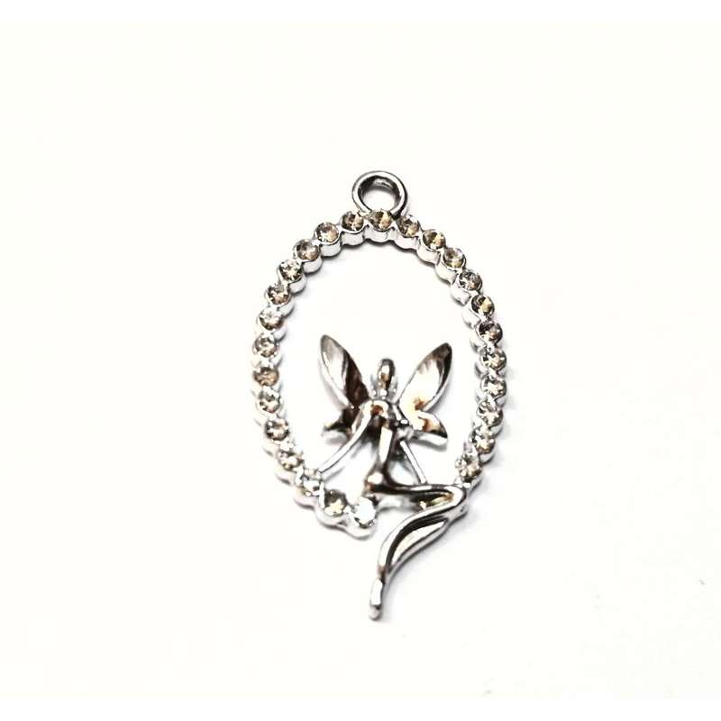 Pendants / Pendant - silver Metal -beautyful fairy with bling  - 1pc - 32x18mm / Beads for crafting
