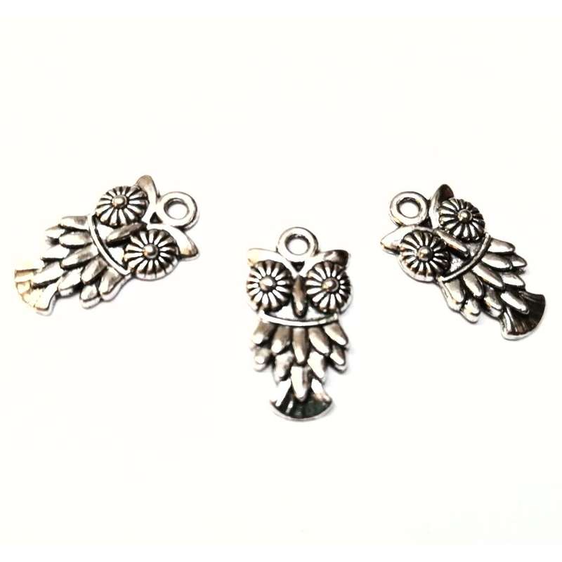 Pendants / Pendant - silver Metal - owls - 3pcs - 20x10mm / Beads for crafting
