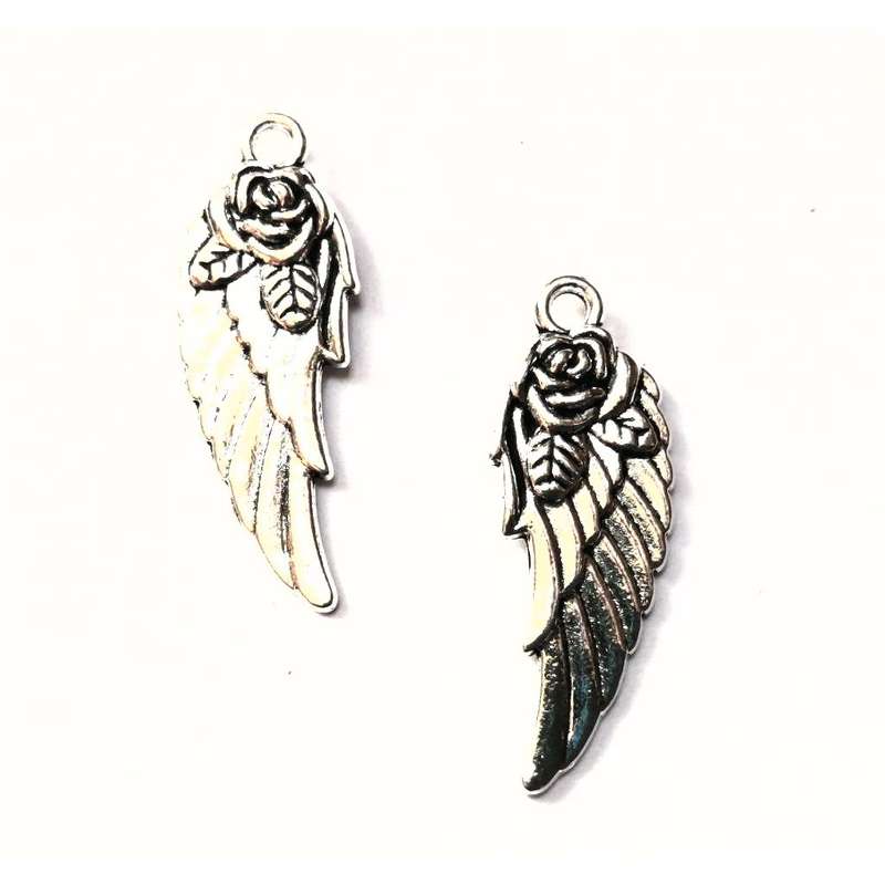 Pendants / Pendant - Gold Metal -Angel Wings with rose  - 2pcs - 31x11mm / pendants for crafting