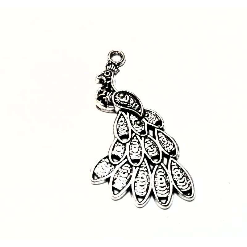 Pendants / Pendant - silver Metal - majestic peacock  - 1pc - 40x21mm / Beads for crafting