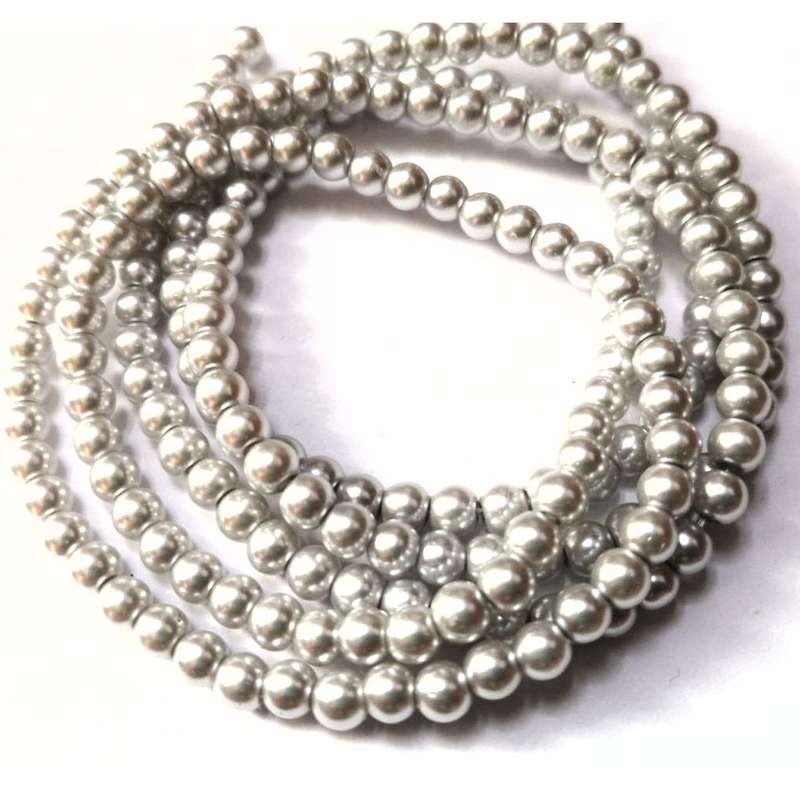 Beads / Glass Pearl Beads - 4mm - wlight grey +/-200 pcs string   / Beads for crafting