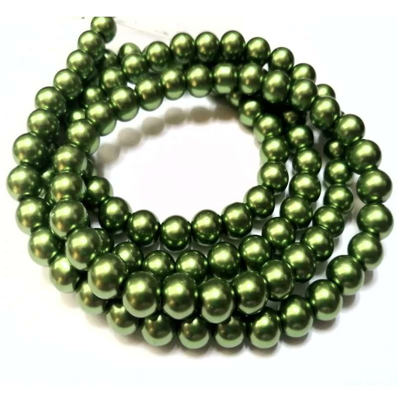 Beads / Glass Pearl Beads - 8mm - green +/-105 pcs string     / Beads for crafting