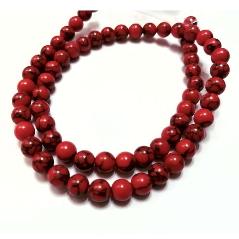 Beads / Synt. Howlite  Stone Beads -6mm ball -red +/-65pcs string / Beads for crafting