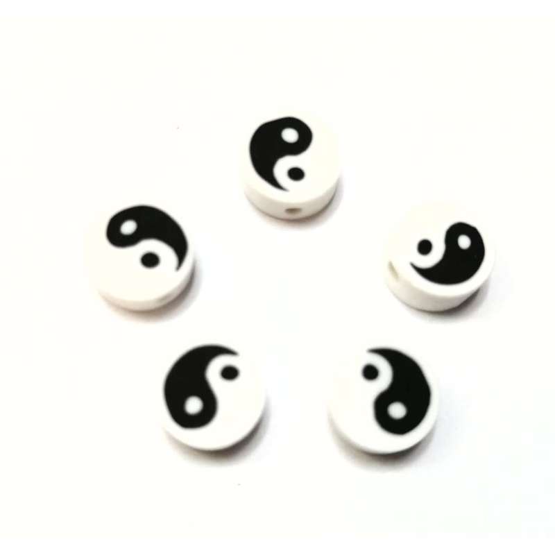 Beads / Yin Yang FIMO - Polymer Clay Beads - 5pcs +/-10mm / Beads for crafting